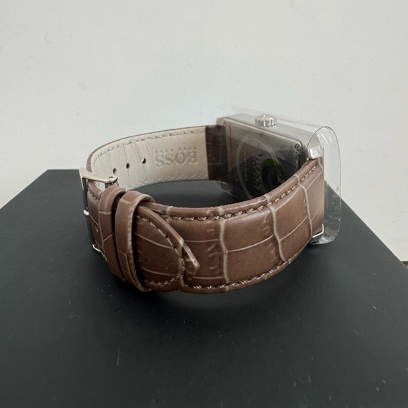 Hugo Boss Classico Silver Rectangle Dial Brown Leather Men’s Watch 1512967 - Picture 6 of 13